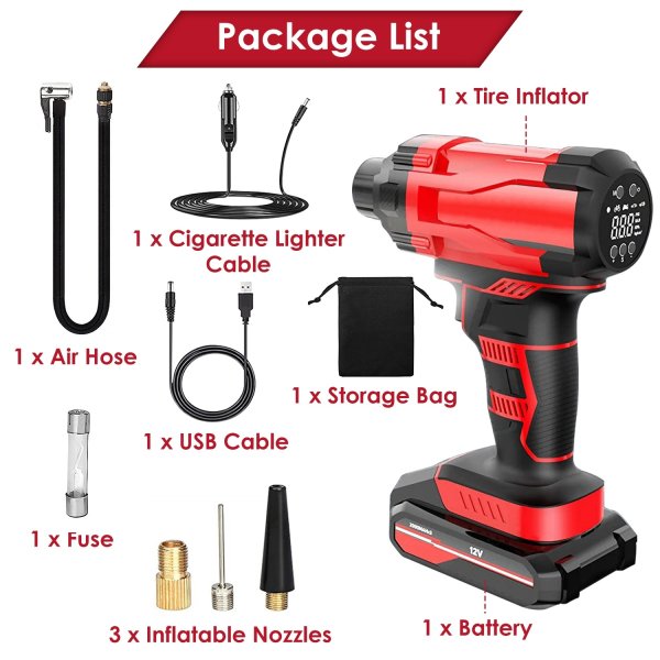 1Pc 150PSI Cordless Car Tire Inflator Rechargeable  2V Portable Electric Air Compressor With LED Light For Car Bike Motorcycle Ball - Image 9
