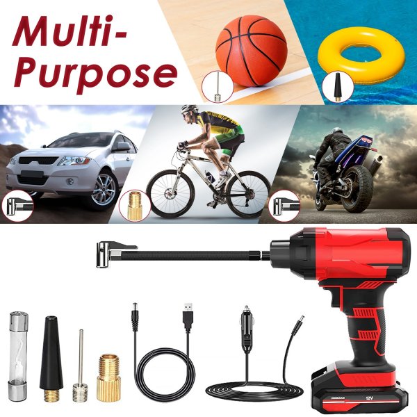 1Pc 150PSI Cordless Car Tire Inflator Rechargeable  2V Portable Electric Air Compressor With LED Light For Car Bike Motorcycle Ball - Image 2