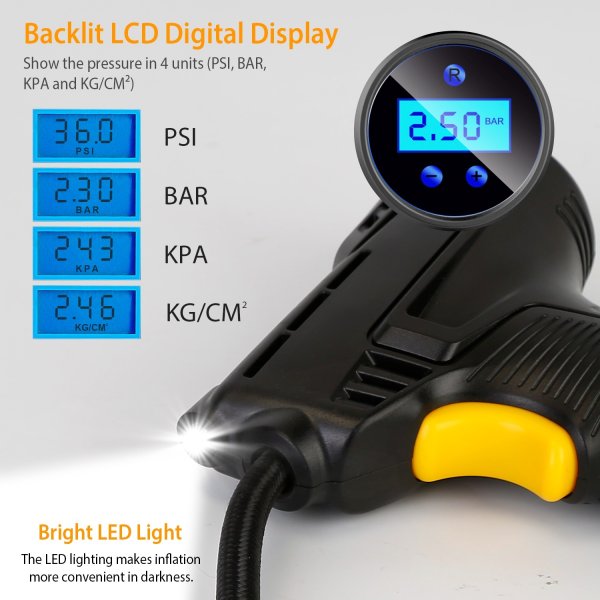Portable Car Tire Inflator DC 12V Digital Car Air Compressor Electric Air Inflator With LED Light 150PSI - Image 7