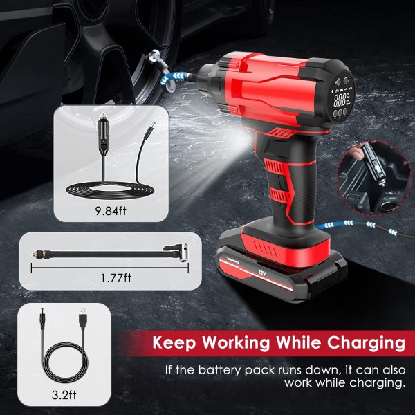 1Pc 150PSI Cordless Car Tire Inflator Rechargeable  2V Portable Electric Air Compressor With LED Light For Car Bike Motorcycle Ball - Image 5