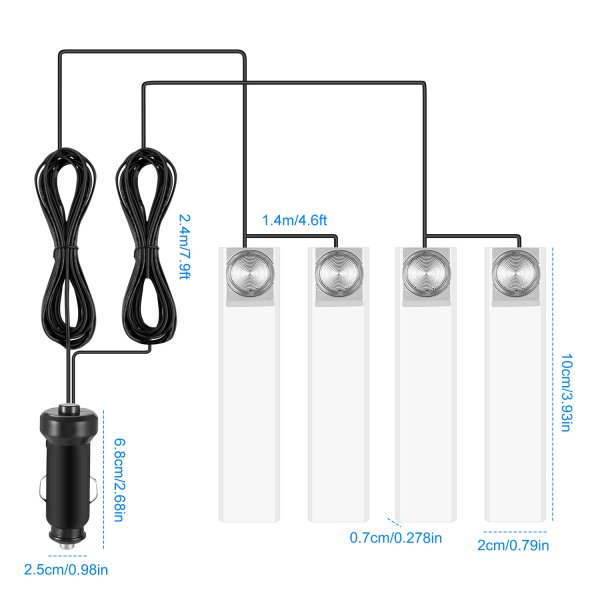 4Pcs Car Interior LED Atmosphere Light Car Charge Decorative Lamp DC 12V Blue Light - Image 9