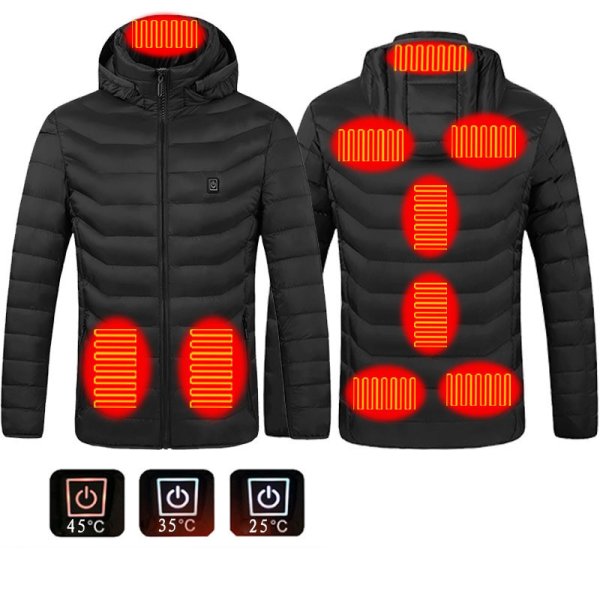 Men Heated Puffer Jacket Electric Heating Coat Insulated Hood Windbreaker - Image 9