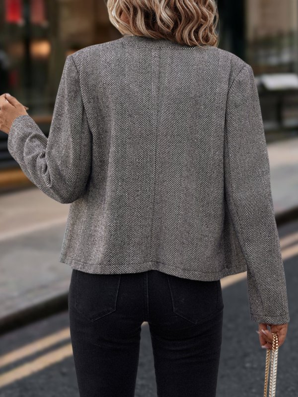 Spring And Autumn Leisure, Commuter Outfit, Herringbone Coat, Round Neck Long Sleeve Slim Jacket, Double-breasted Metal Buttons, - Image 2