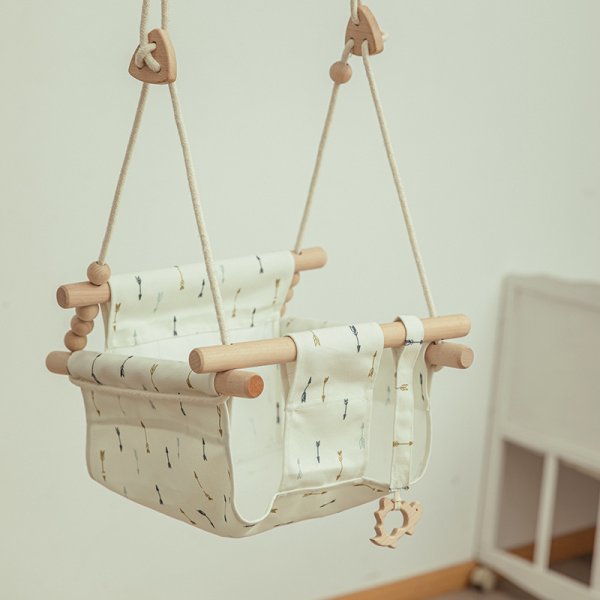 Cotton Canvas Baby Swing Chair Hanging Swing Indoor Outdoor Safety Baby Children's Toy Wooden Seat With Cushion Baby Room Decor - Image 7