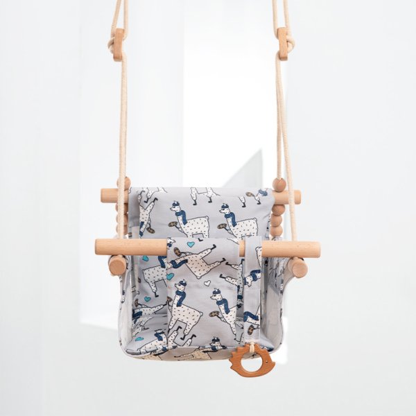Cotton Canvas Baby Swing Chair Hanging Swing Indoor Outdoor Safety Baby Children's Toy Wooden Seat With Cushion Baby Room Decor - Image 6