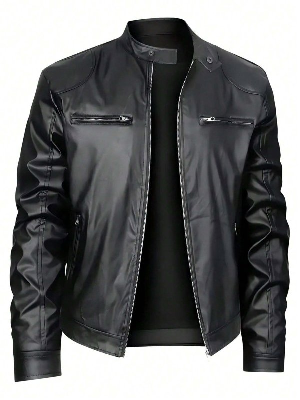Men's Stand-up Collar Leather Jacket Business Casual Jacket - Image 6