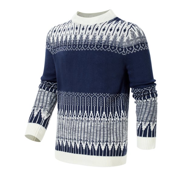 Men's Crewneck Pullover Sweater Unisex Fair Isle Long Sleeve Knitted Sweater - Image 4