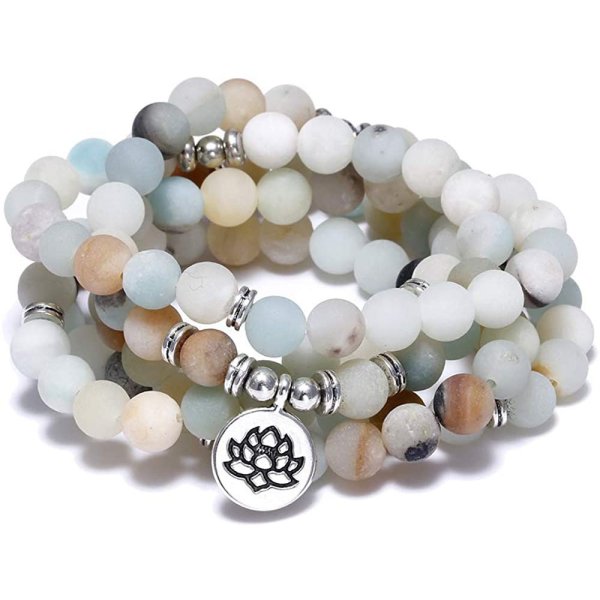 Amazon Stone Tiger Eye Stone Bracelet Necklace 108 Buddha Beads Lotus Bracelet - Image 5