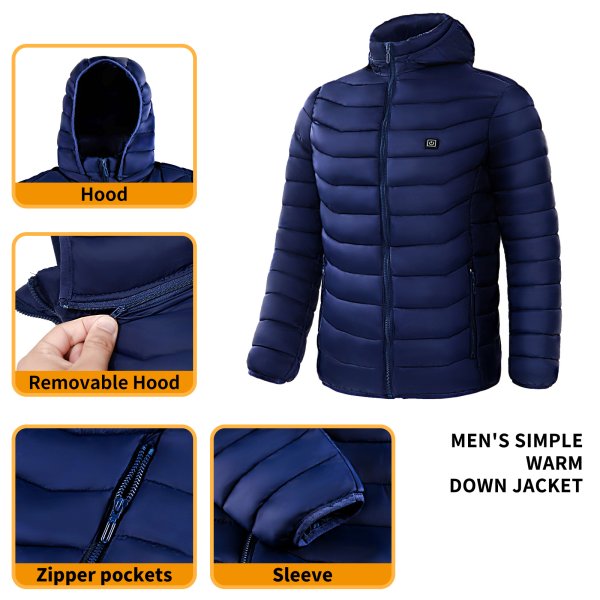 Men Heated Puffer Jacket Electric Heating Coat Insulated Hood Windbreaker - Image 4