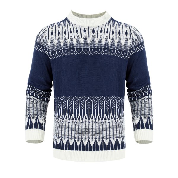 Men's Crewneck Pullover Sweater Unisex Fair Isle Long Sleeve Knitted Sweater - Image 5
