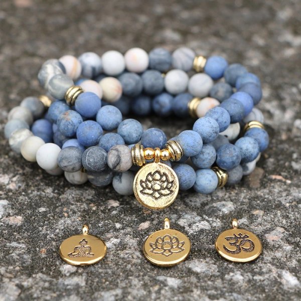 Amazon Stone Tiger Eye Stone Bracelet Necklace 108 Buddha Beads Lotus Bracelet - Image 3