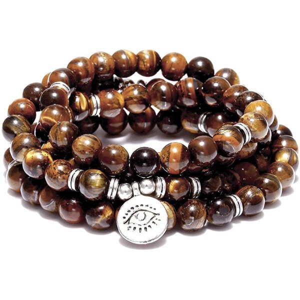 Amazon Stone Tiger Eye Stone Bracelet Necklace 108 Buddha Beads Lotus Bracelet - Image 2
