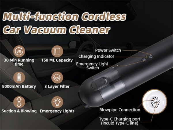 Shell Multifunctional Car Vacuum Cleaner 10kPa Outdoor Suction Blowing And Charging Integrated Car Vacuum Cleaner - Image 6