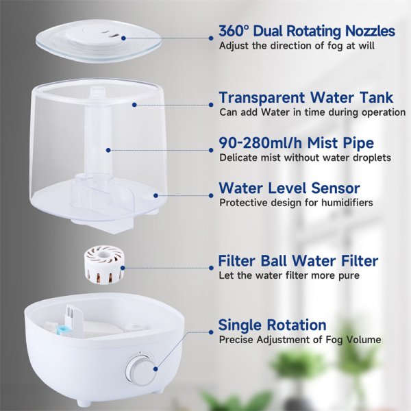 Low Water Level Protection Without Bisphenol A 4L Mechanical Humidifier - Image 3